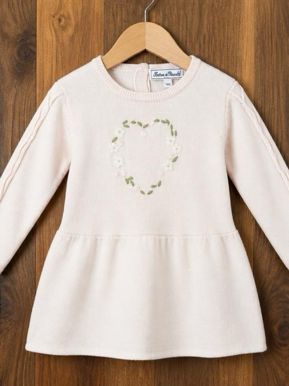 Tartine et Chocolat Cream Knit Dress with Floral Heart